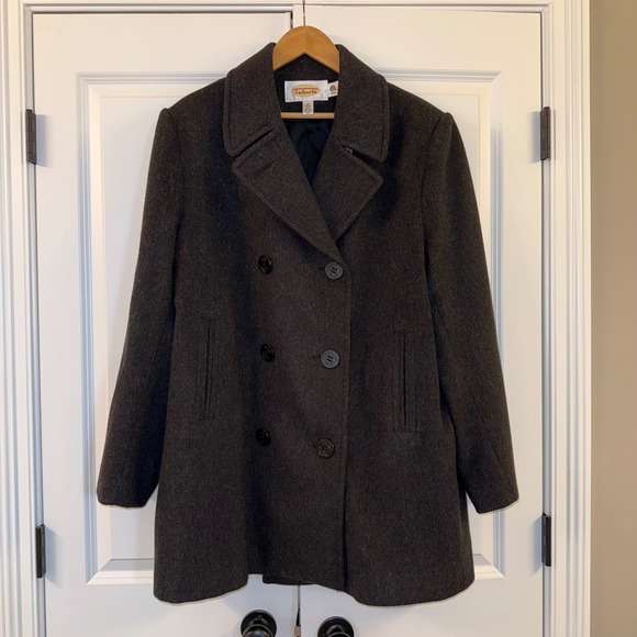 Talbots Womens Pea Coat Wool Blend Double Breasted Anchor Buttons Gray Size 18 - Picture 1 of 8